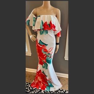 NEW Eleganzarella Womens Off the Shoulder Floral Maxi Dress